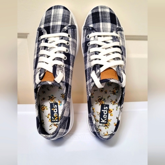 Keds Kickstart Linen Plaid Women Midnight Blue 6M- New with Box - Picture 1 of 7